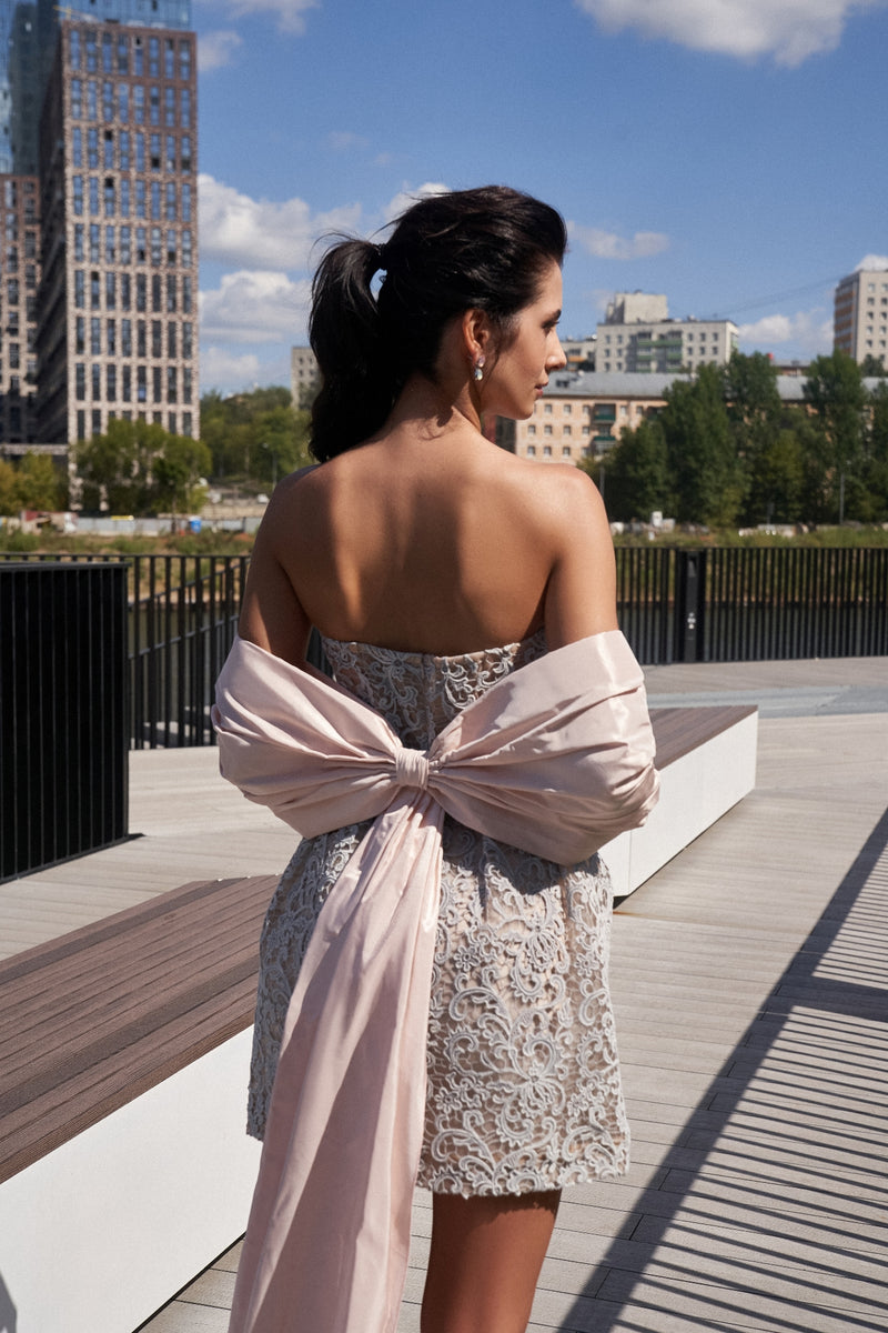 Strapless Lace Mini Cocktail Dress HAREM's Brides Strapless Lace Mini Cocktail Dress HAREM's Brides