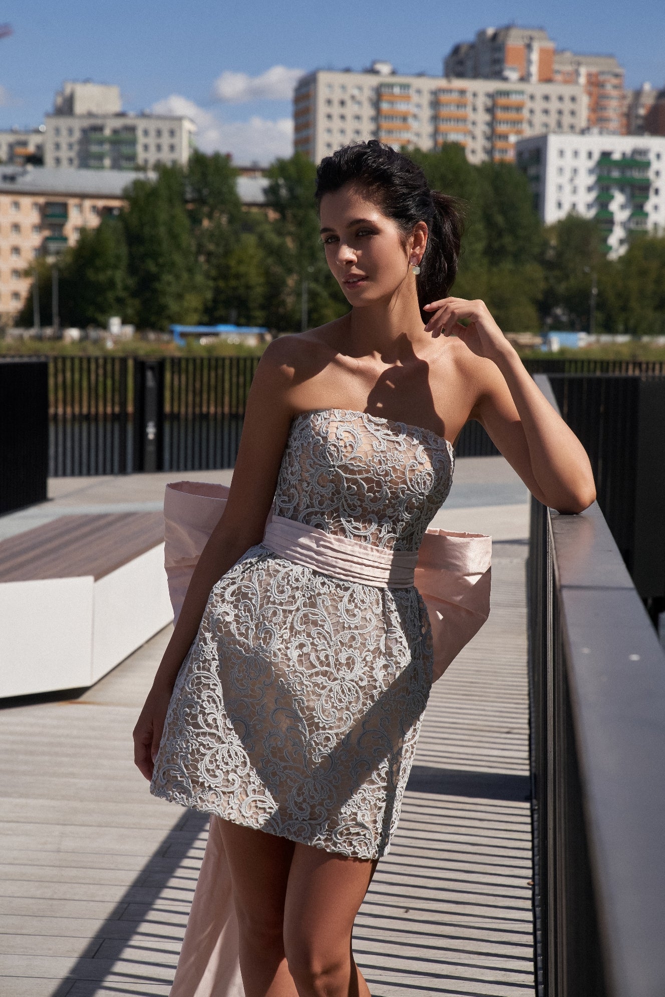 Strapless Lace Mini Cocktail Dress HAREM's Brides Strapless Lace Mini Cocktail Dress HAREM's Brides