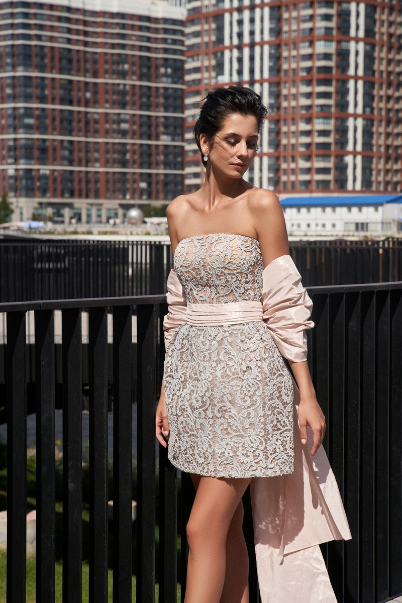Strapless Lace Mini Cocktail Dress HAREM's Brides Strapless Lace Mini Cocktail Dress HAREM's Brides