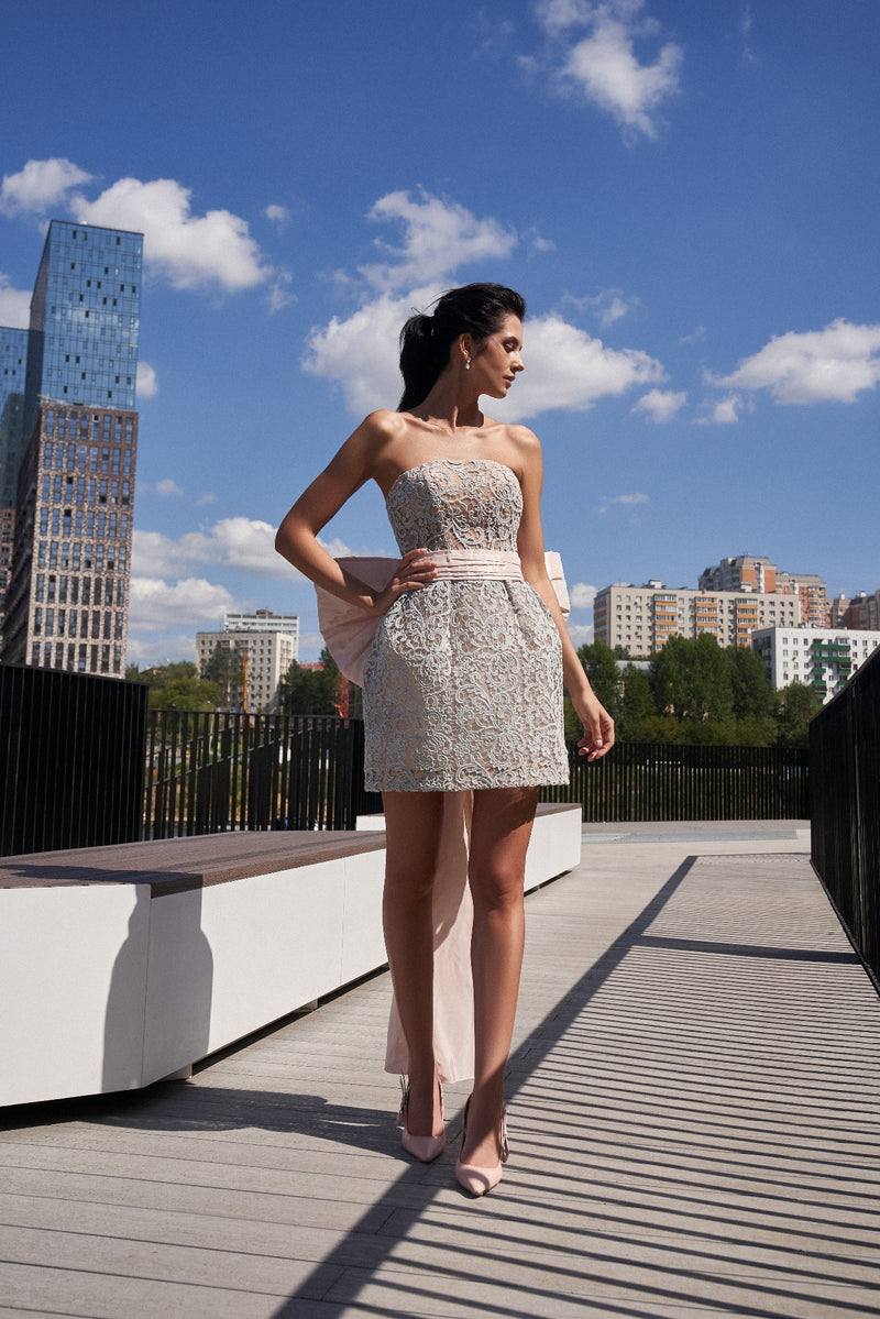 Strapless Lace Mini Cocktail Dress HAREM's Brides Strapless Lace Mini Cocktail Dress HAREM's Brides