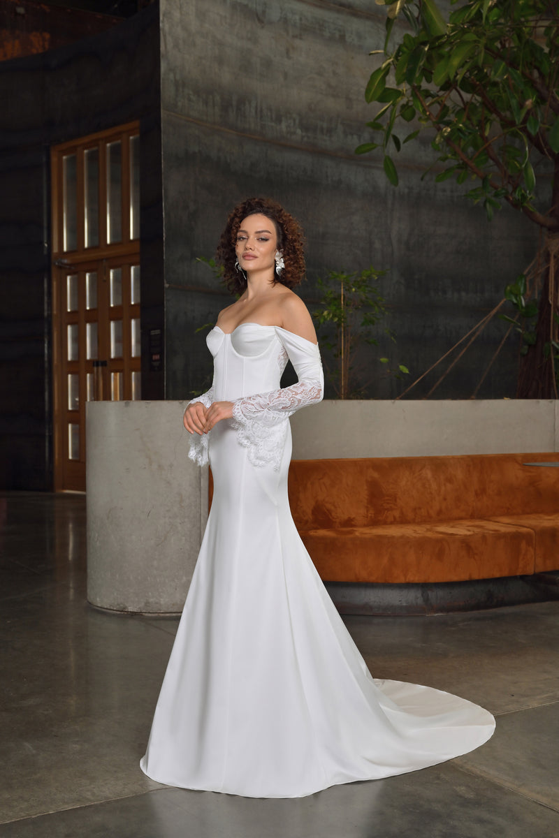 Robe de mariée minimaliste sirène à épaules dénudées