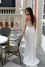 Fashionable Off-Shoulder Mermaid Wedding Gown with Glitter Corset and Thigh-High Slit