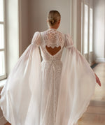 A-Line V-Neck Bohemian Lace Wedding Dress with Removable Cape