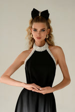 Pearl Halter Neck Silk Maxi Dress