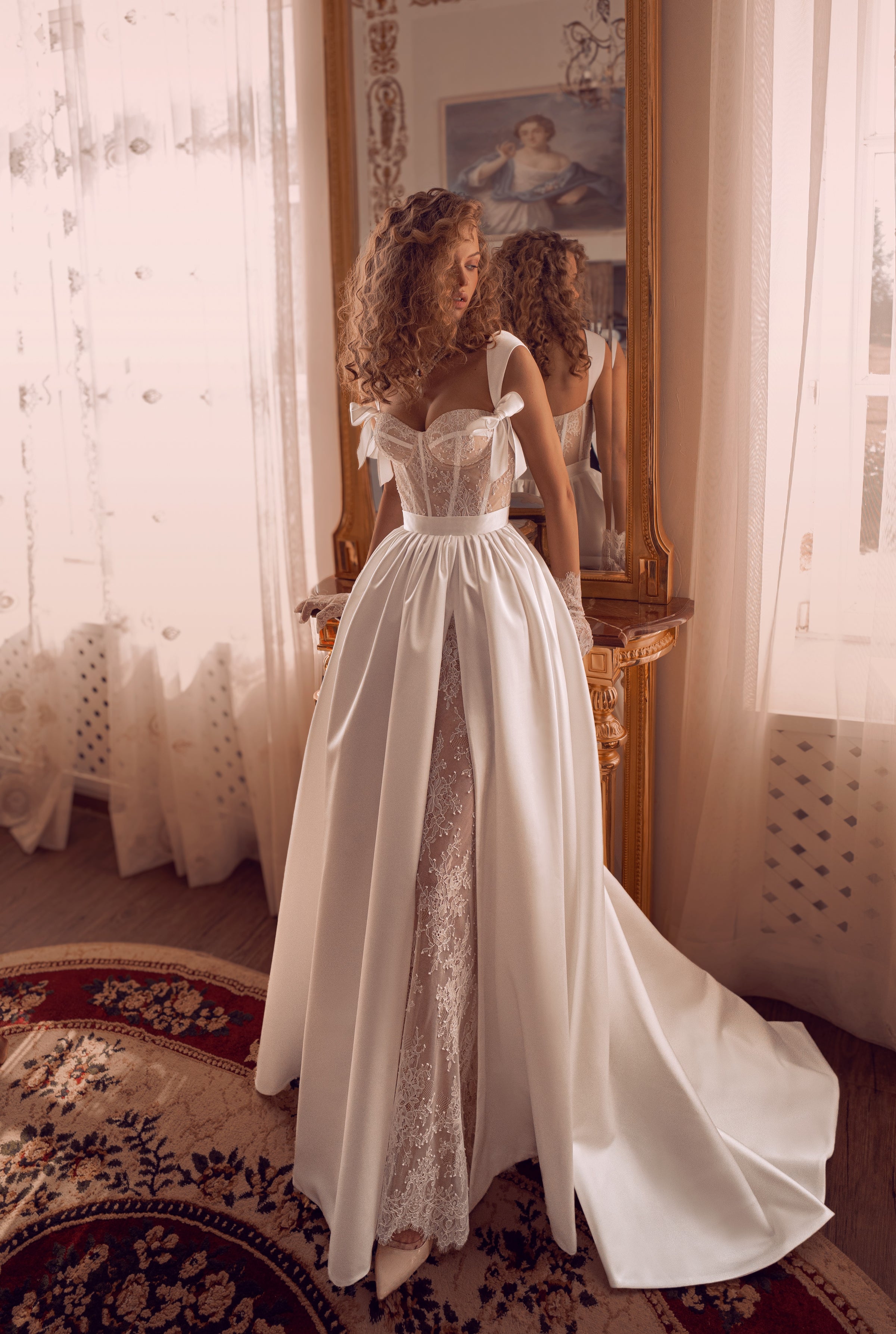 Exquisite Satin Corset Wedding Dress with Lace Front Slit | Eternal Romance Atelier Exquisite Satin Corset Wedding Dress with Lace Front Slit | Eternal Romance Atelier