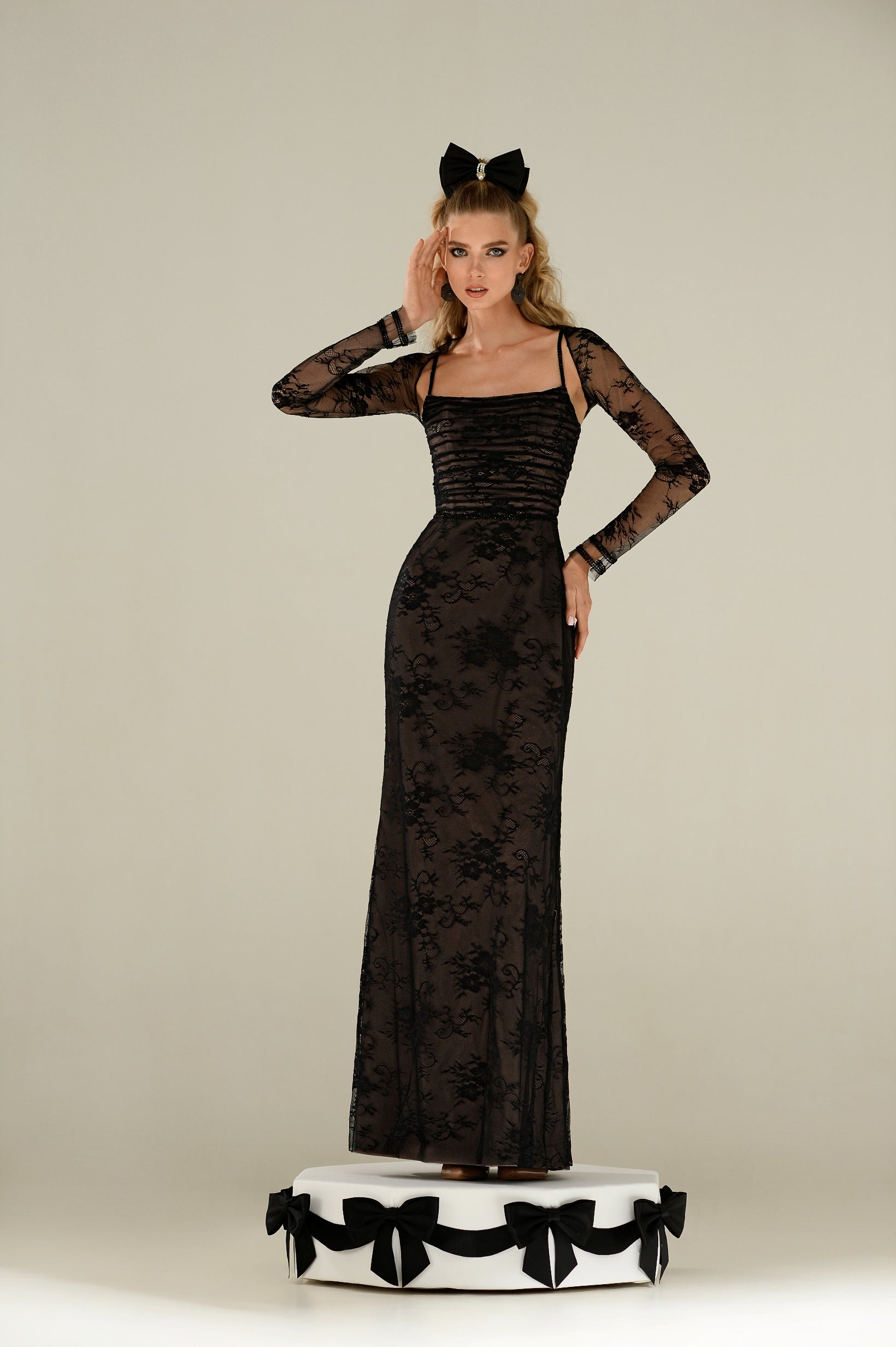 Elegant Maxi Lace Black Dress with Bolero HAREM's Brides Elegant Maxi Lace Black Dress with Bolero HAREM's Brides