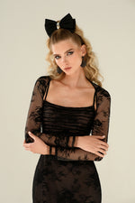 Elegant Maxi Lace Black Dress with Bolero