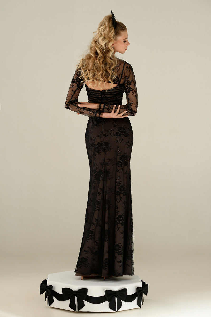 Elegant Maxi Lace Black Dress with Bolero EU38 Elegant Maxi Lace Black Dress with Bolero EU38