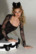 Elegant Maxi Lace Black Dress with Bolero