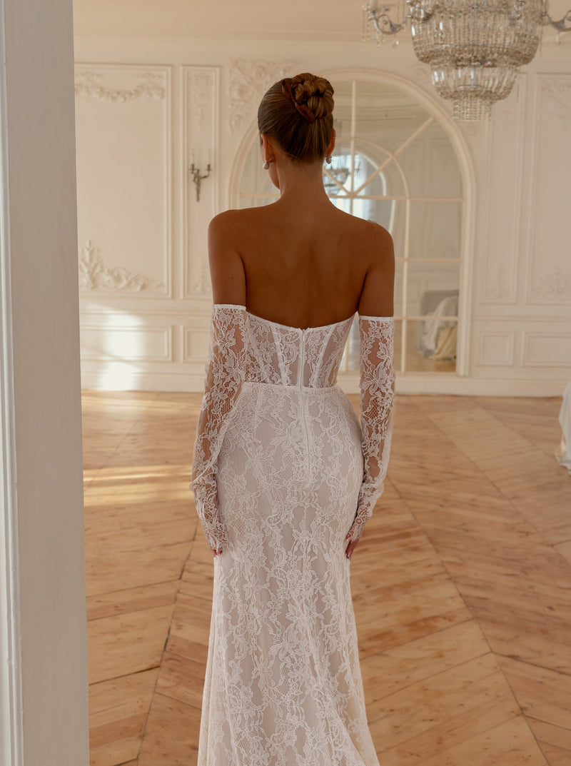 Romantic Lace & Satin Corset Wedding Dress with Detachable Overskirt | Vintage Allure Made to Measure Romantic Lace & Satin Corset Wedding Dress with Detachable Overskirt | Vintage Allure Made to Measure