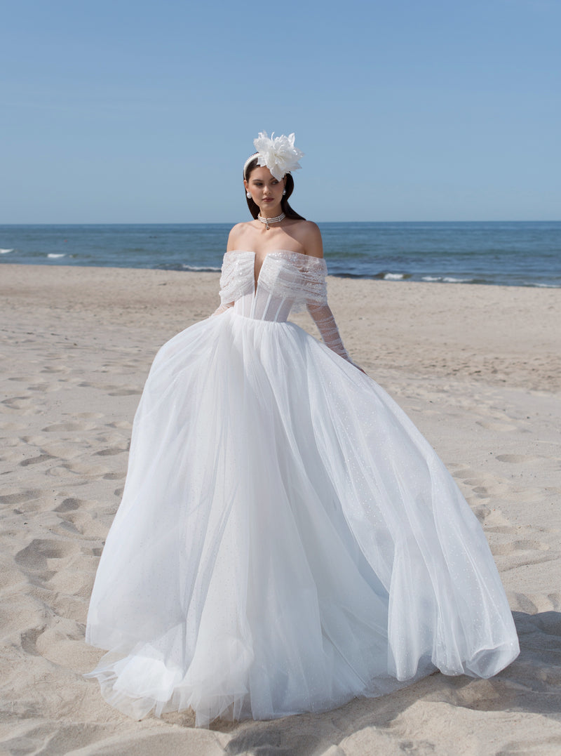 Robe de mariée princesse à épaules dénudées et manches amovibles