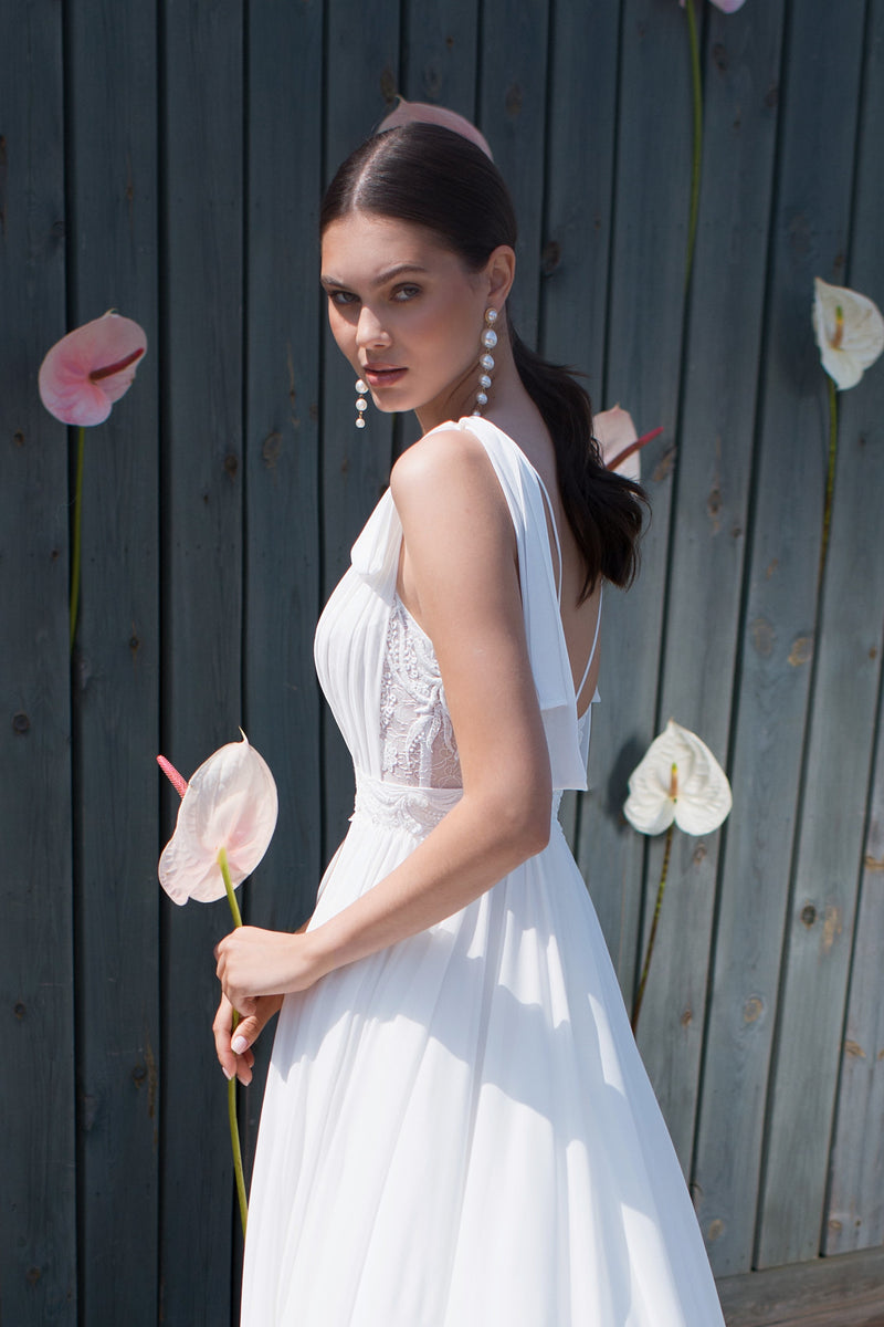 Delicate Sheath V-Neck Wedding Dress with Lace Top Delicate Sheath V-Neck Wedding Dress with Lace Top
