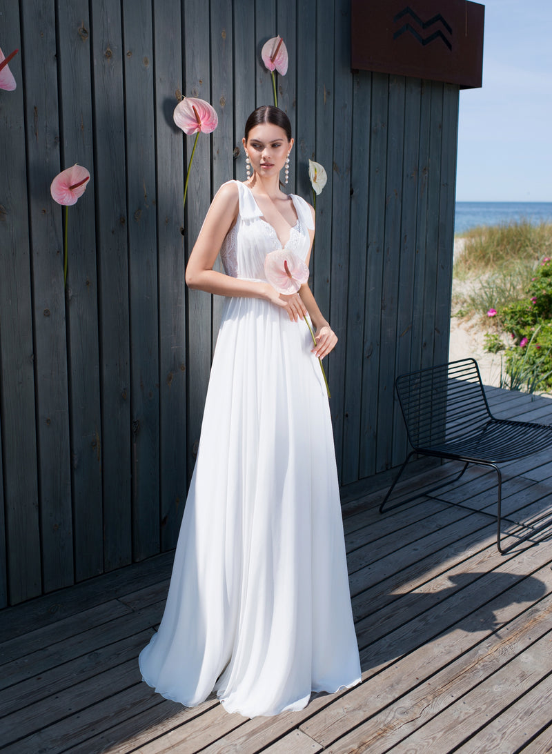 Delicate Sheath V-Neck Wedding Dress with Lace Top Delicate Sheath V-Neck Wedding Dress with Lace Top