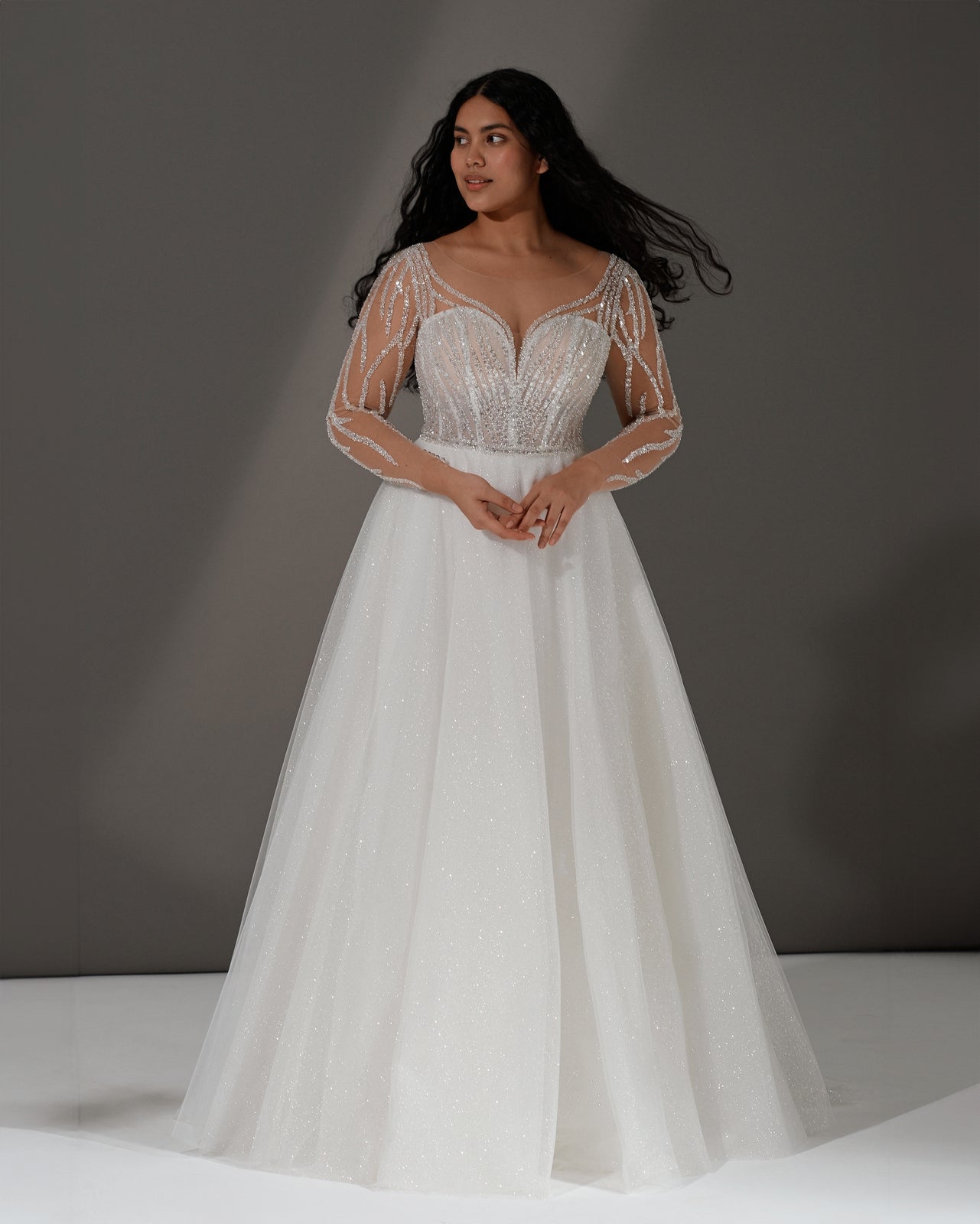 corset back wedding dress with sleeves Plus Size Modest Satin Wedding Dress,Long Sleeves Wedding Gown with Corset Back,WD00669, US16W / White
