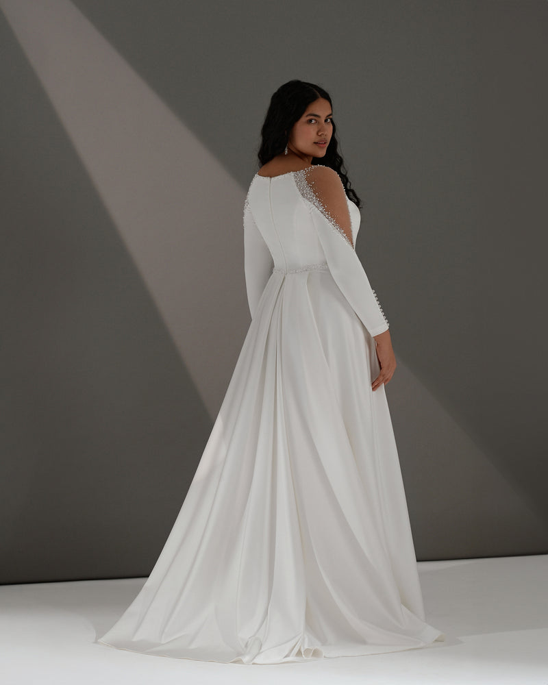 Long Sleeve A-Line Wedding Dress with Side Slit