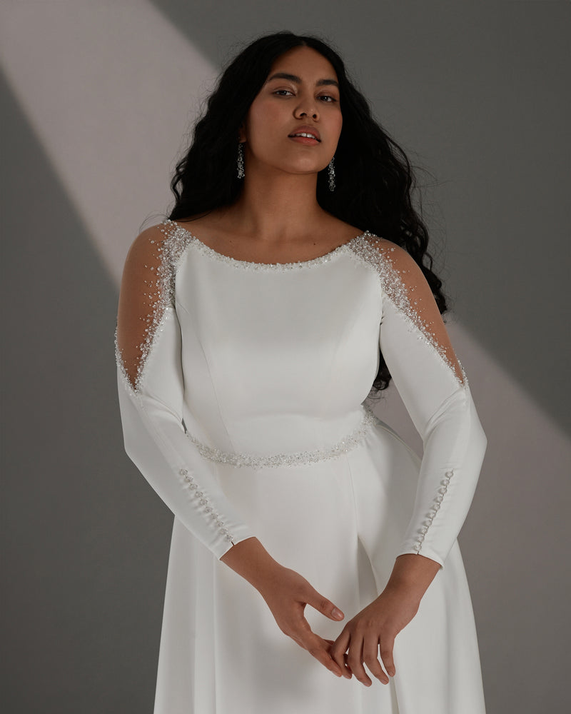 Long Sleeve A-Line Wedding Dress with Side Slit HAREM's Brides Long Sleeve A-Line Wedding Dress with Side Slit HAREM's Brides
