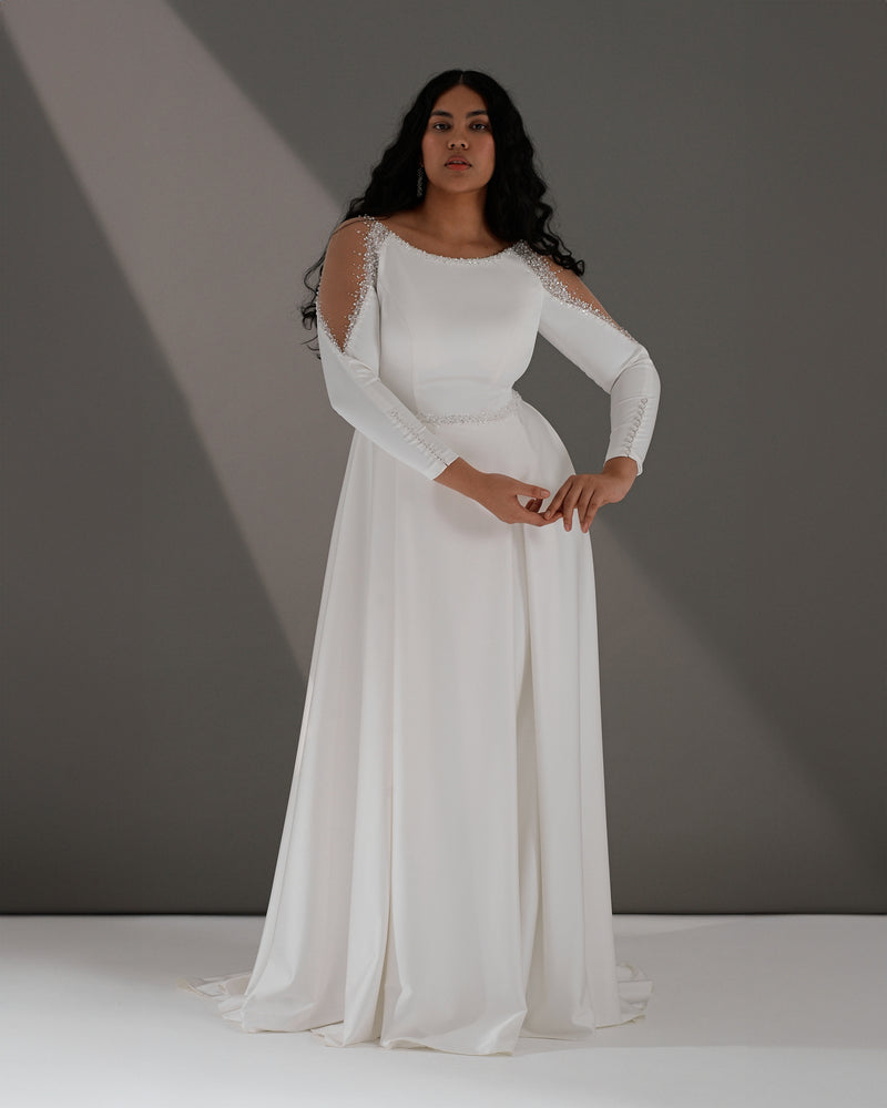 Long Sleeve A-Line Wedding Dress with Side Slit