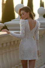 Long-Sleeved Sparkle Mini Wedding Dress