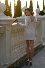 Long-Sleeved Sparkle Mini Wedding Dress
