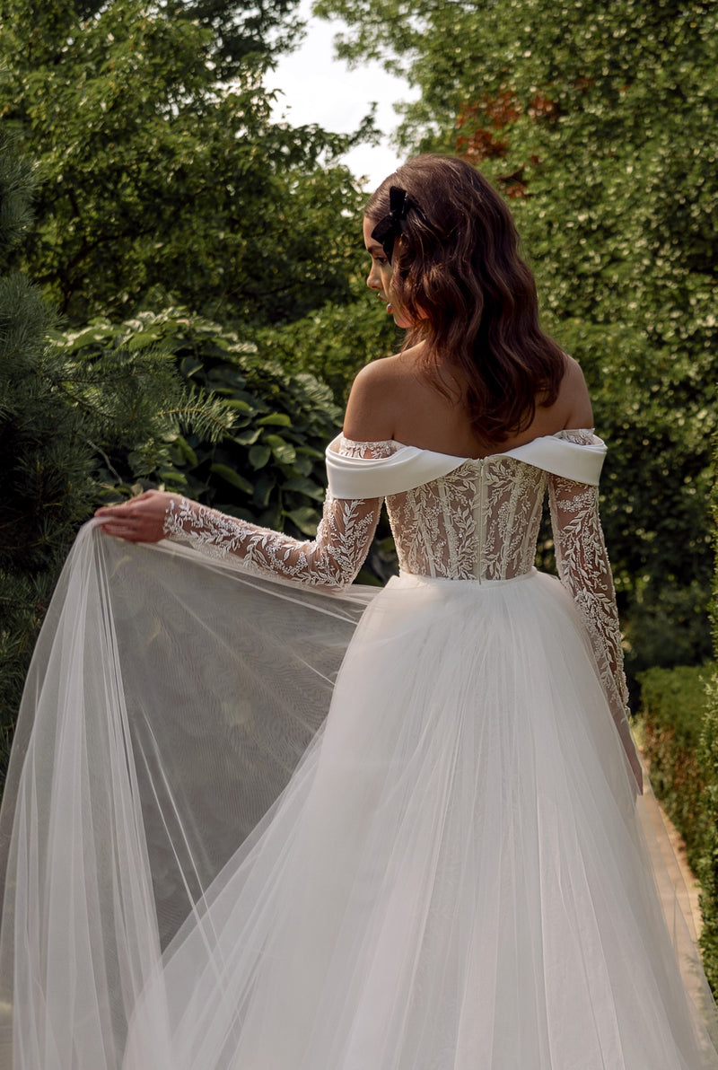 off the shoulder mermaid wedding dress with detachable train 2 in 1 Off the Shoulder Lace Wedding Dress Mermaid Wedding Gown with d SheerGirl
