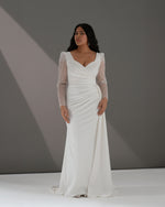 Exquisite Long Glitter Sleeves Wrap Sheath Wedding Gown