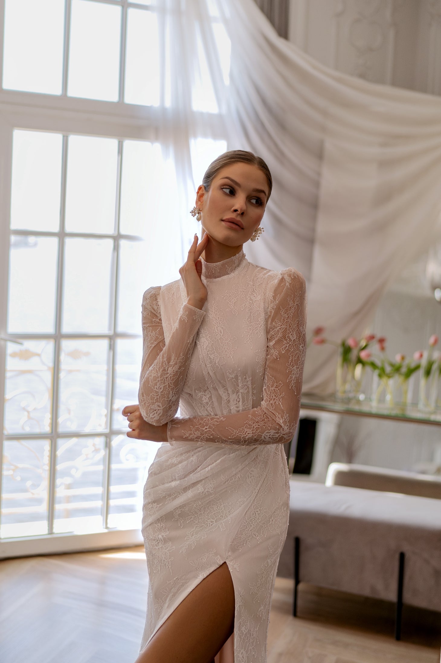 High-Neck Long-Sleeve Lace Mermaid Wedding Dress | Timeless Grace Edition Off-white / EU42 High-Neck Long-Sleeve Lace Mermaid Wedding Dress | Timeless Grace Edition Off-white / EU42