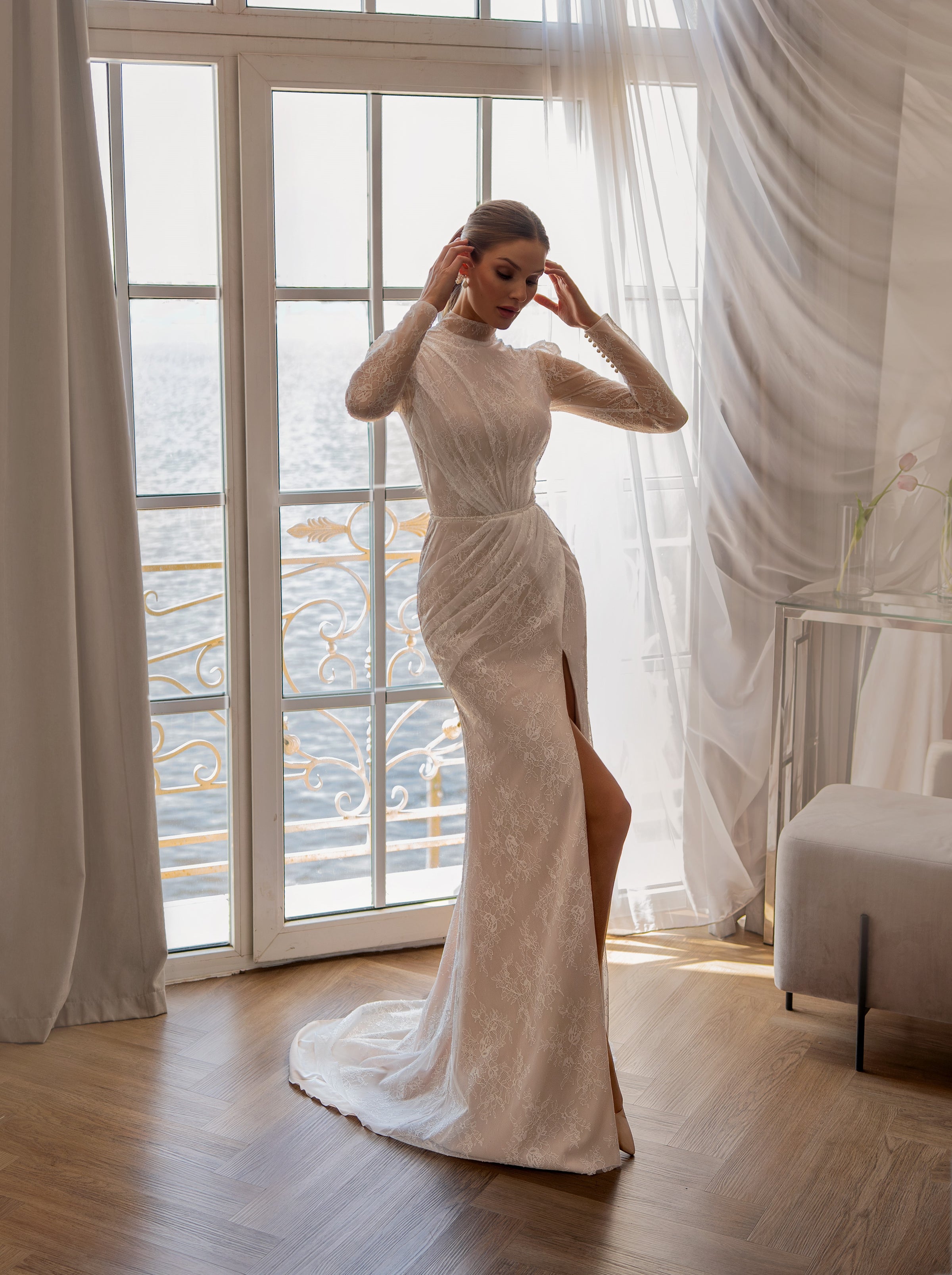 High-Neck Long-Sleeve Lace Mermaid Wedding Dress High-Neck Long-Sleeve Lace Mermaid Wedding Dress