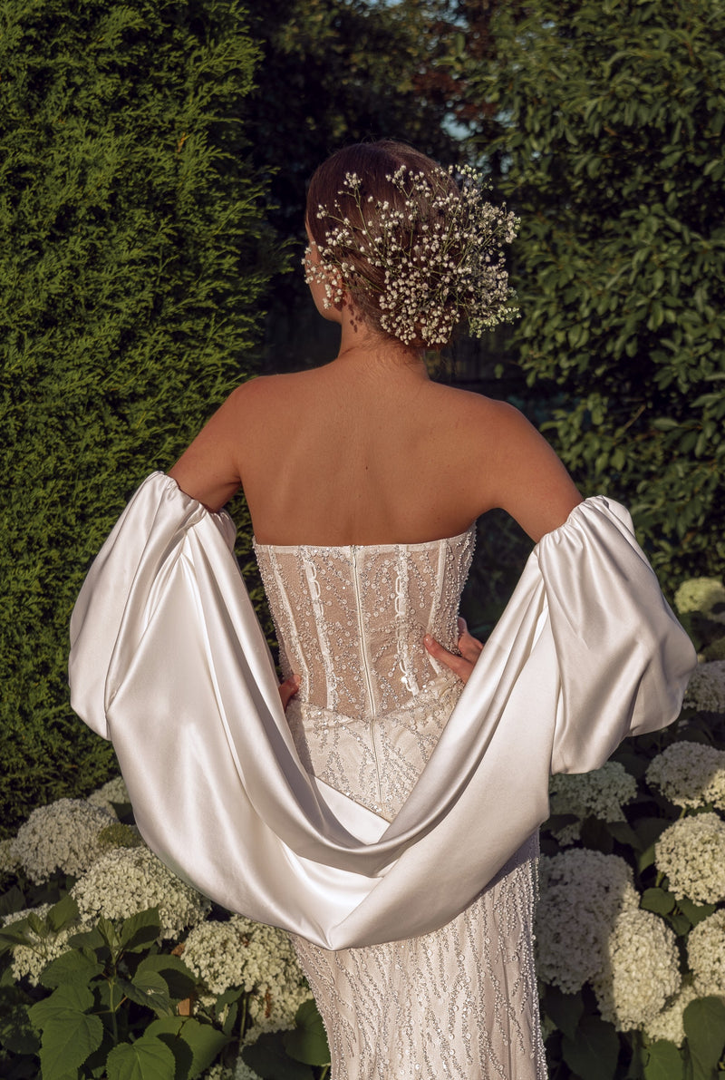 Strapless Glitter Mermaid Wedding Dress with Removable Sleeves HAREM's Brides Strapless Glitter Mermaid Wedding Dress with Removable Sleeves HAREM's Brides