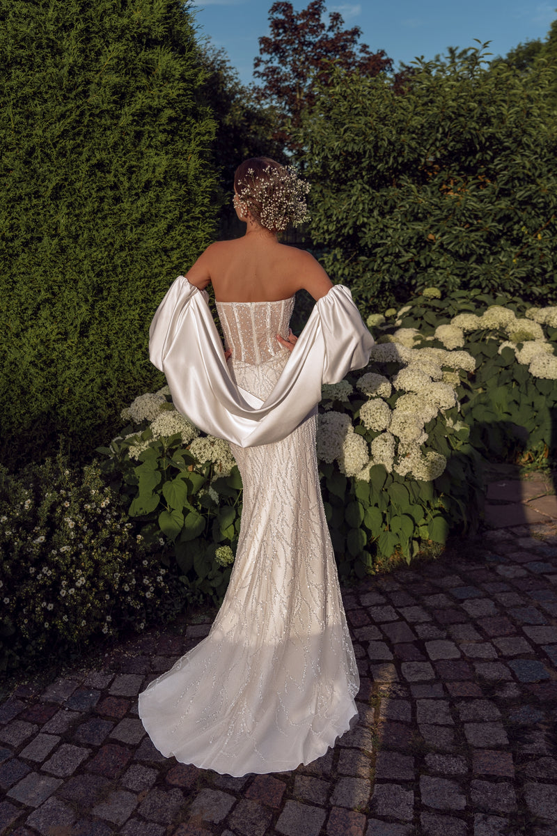Strapless Glitter Mermaid Wedding Dress with Removable Sleeves HAREM's Brides Strapless Glitter Mermaid Wedding Dress with Removable Sleeves HAREM's Brides