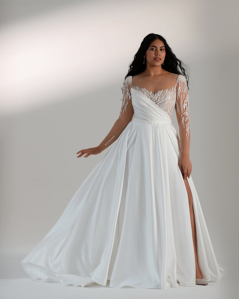 Long Sleeves A-Line Wedding Dress with Side Slit HAREM's Brides Long Sleeves A-Line Wedding Dress with Side Slit HAREM's Brides