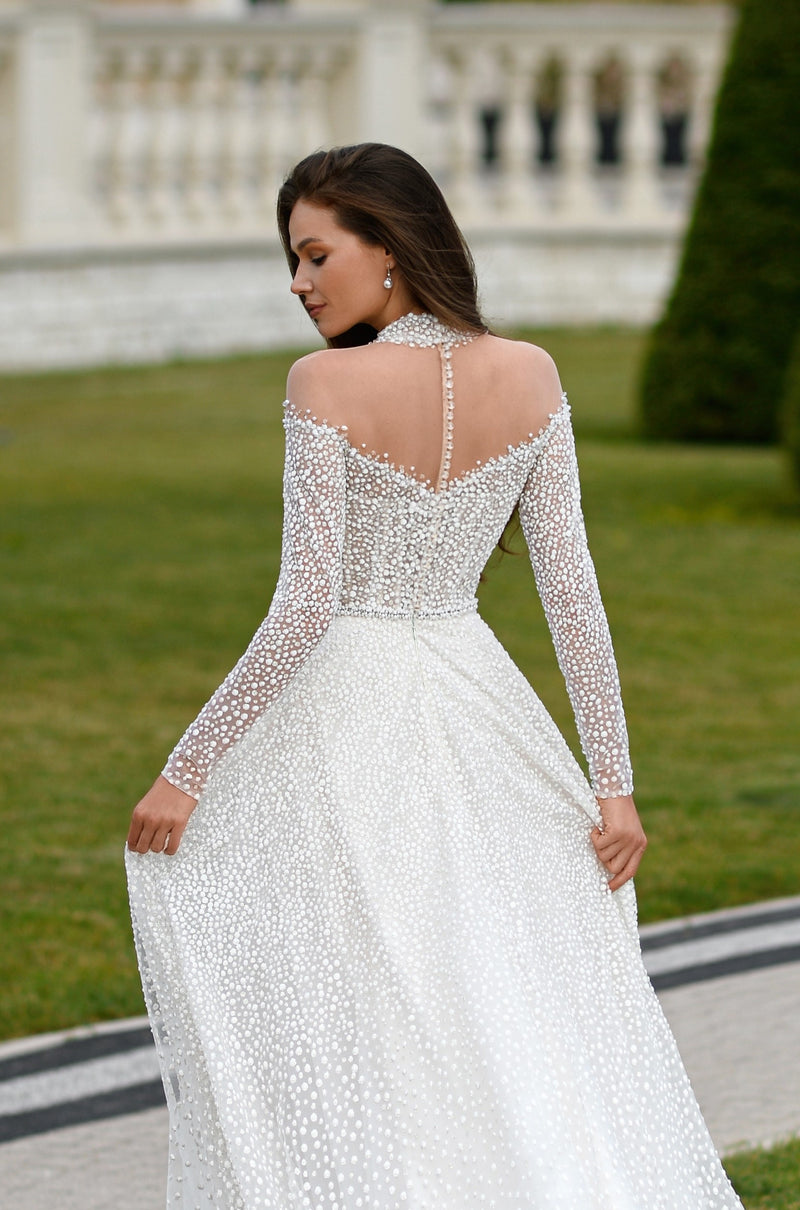 Elegant Long-Sleeve Glitter A-Line Wedding Dress HAREM's Brides Elegant Long-Sleeve Glitter A-Line Wedding Dress HAREM's Brides