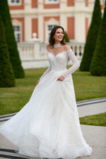 Elegant Long-Sleeve Glitter A-Line Wedding Dress