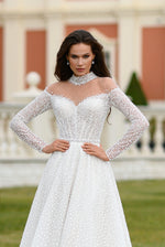 Elegant Long-Sleeve Glitter A-Line Wedding Dress