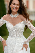 Elegant Long-Sleeve Glitter A-Line Wedding Dress