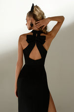 Halter Neck Side Slit Long Gown