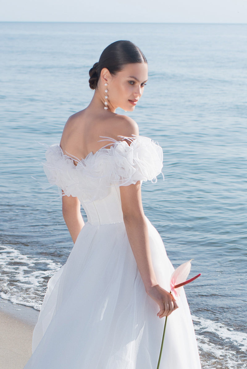 Unique Off-Shoulder A-Line Wedding Dress