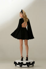 Long Kimono Sleeve Mini Silk Dress