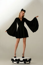 Long Kimono Sleeve Mini Silk Dress