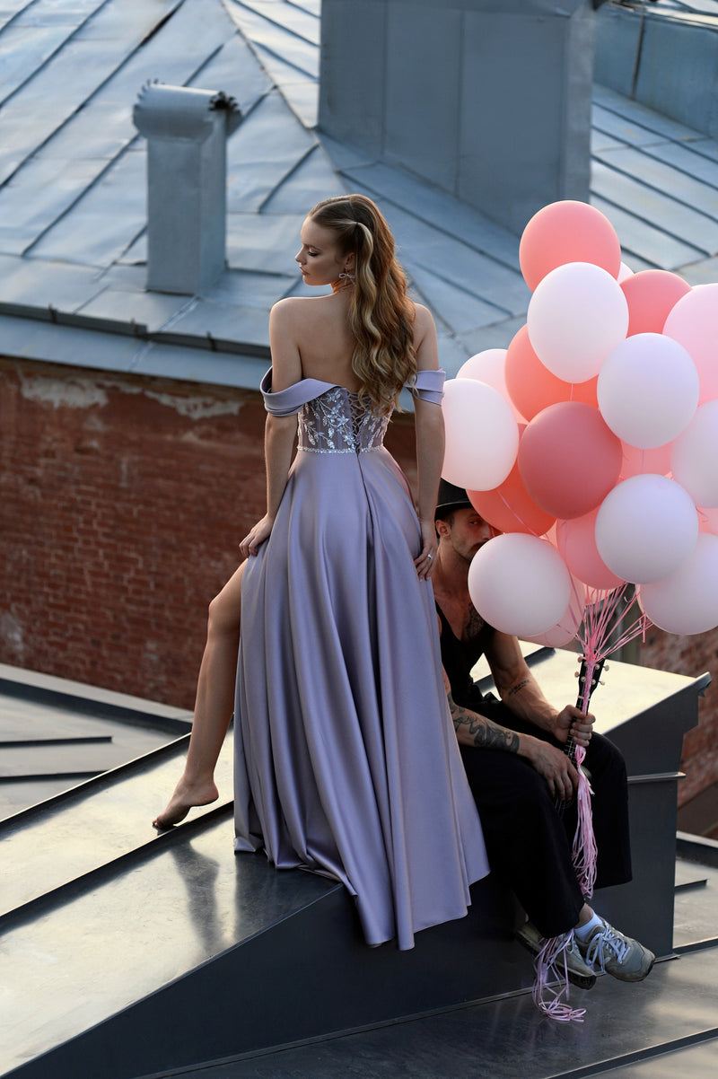Off-Shoulder Corset Maxi Dress with Side Slit HAREM's Brides Off-Shoulder Corset Maxi Dress with Side Slit HAREM's Brides