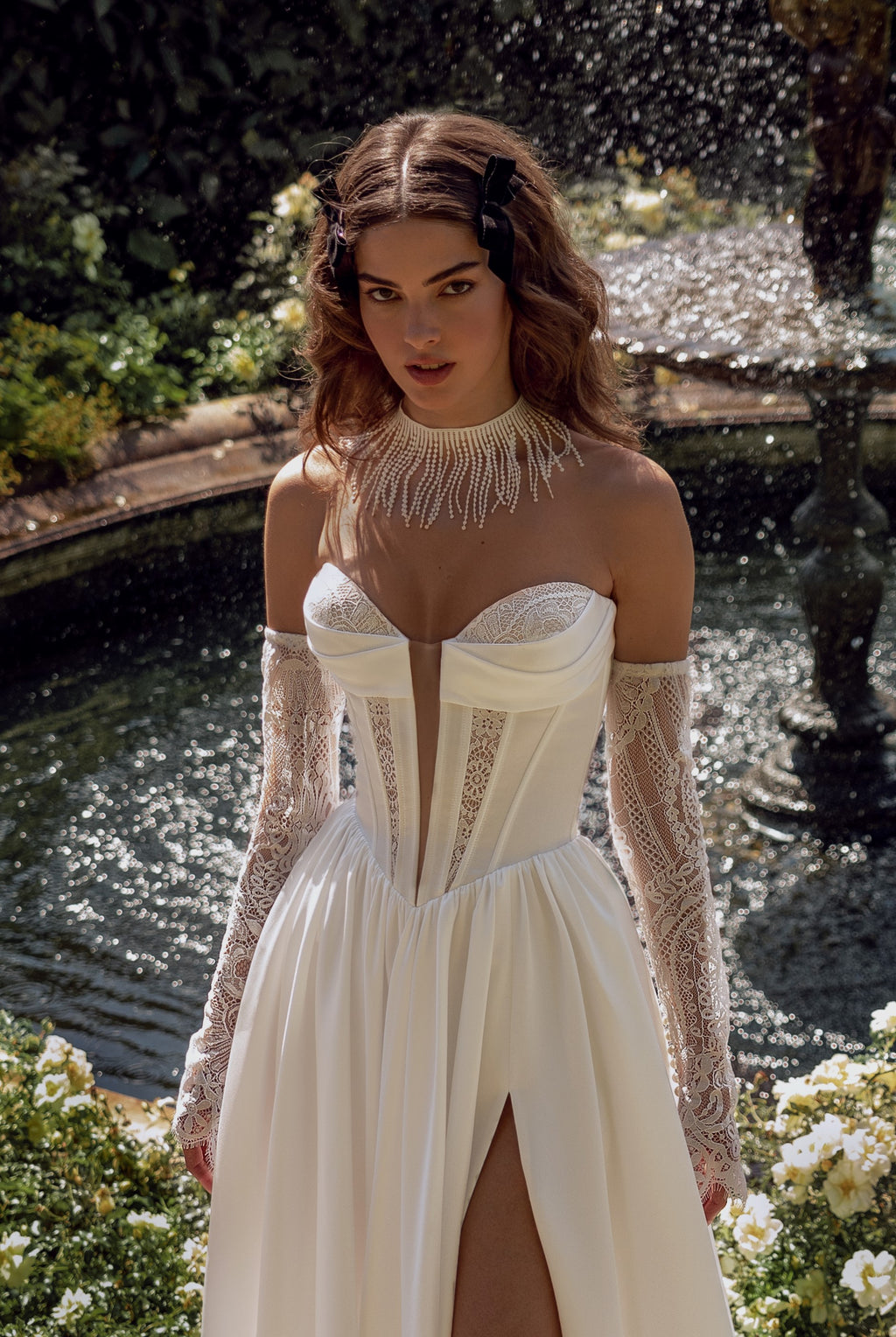 Romantic Wedding Princess Wedding Dresses 2020 Bohemian Sweetheart A-Line Wedding Dress With Slit And Removable Sleeves And Choker EU40 Romantic Wedding Princess Wedding Dresses 2020 Bohemian Sweetheart A-Line Wedding Dress With Slit And Removable Sleeves And Choker EU40