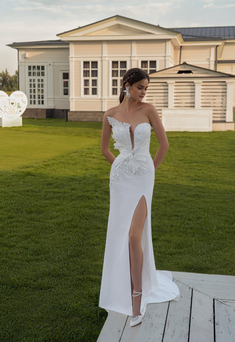 Vestido de novia sirena con bonitos detalles