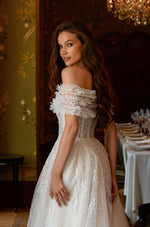 Strapless A-Line Glitter Wedding Dress with a Lace Bolero