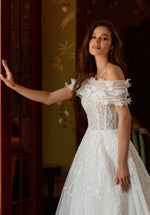Strapless A-Line Glitter Wedding Dress with a Lace Bolero
