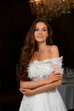 Strapless A-Line Glitter Wedding Dress with a Lace Bolero