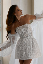 Mini Sparkle Strapless Bridal Dress with Cape