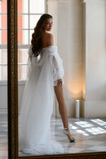 Mini Sparkle Strapless Bridal Dress with Cape
