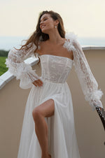 Strapless A-Line Wedding Dress with Removable Sleeves