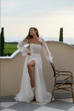 Strapless A-Line Wedding Dress with Removable Sleeves