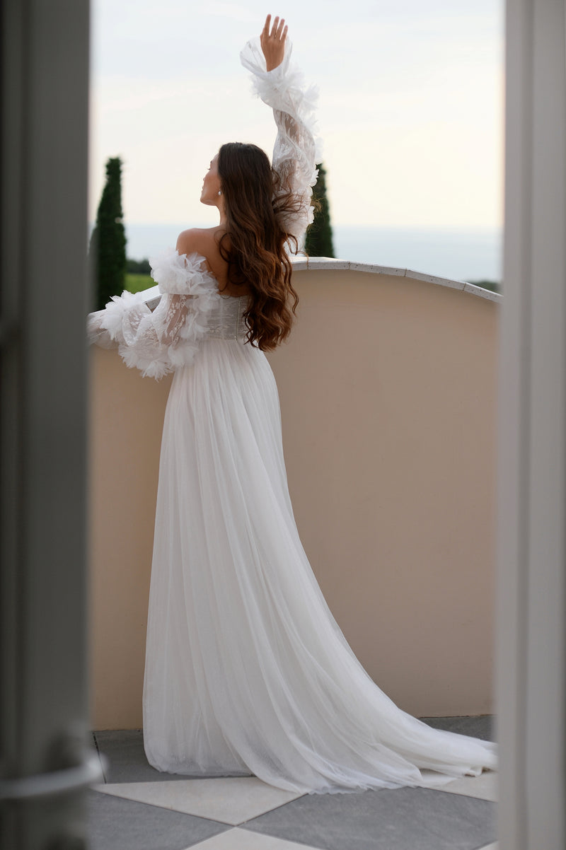 Strapless A-Line Wedding Dress with Removable Sleeves