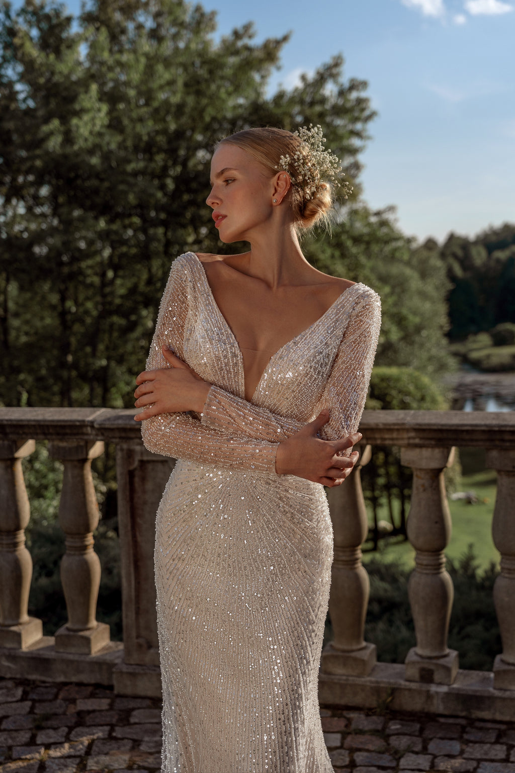long sleeve v neck wedding dress Sparkle V-Neck Mermaid Vanilla (Photo) / EU34 PinShortMob Cowgirl Dresses Western Formal The upper body is Style:Without Lining